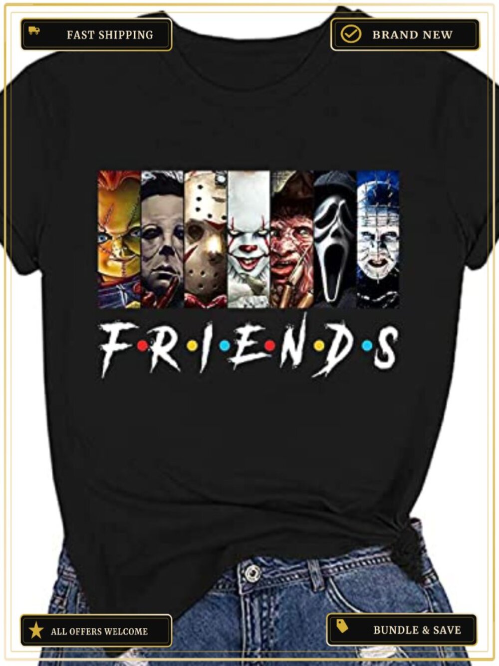 Halloween Horror Movies Graphic T-Shirt Cotton Blend Short Sleeve Crew Neck